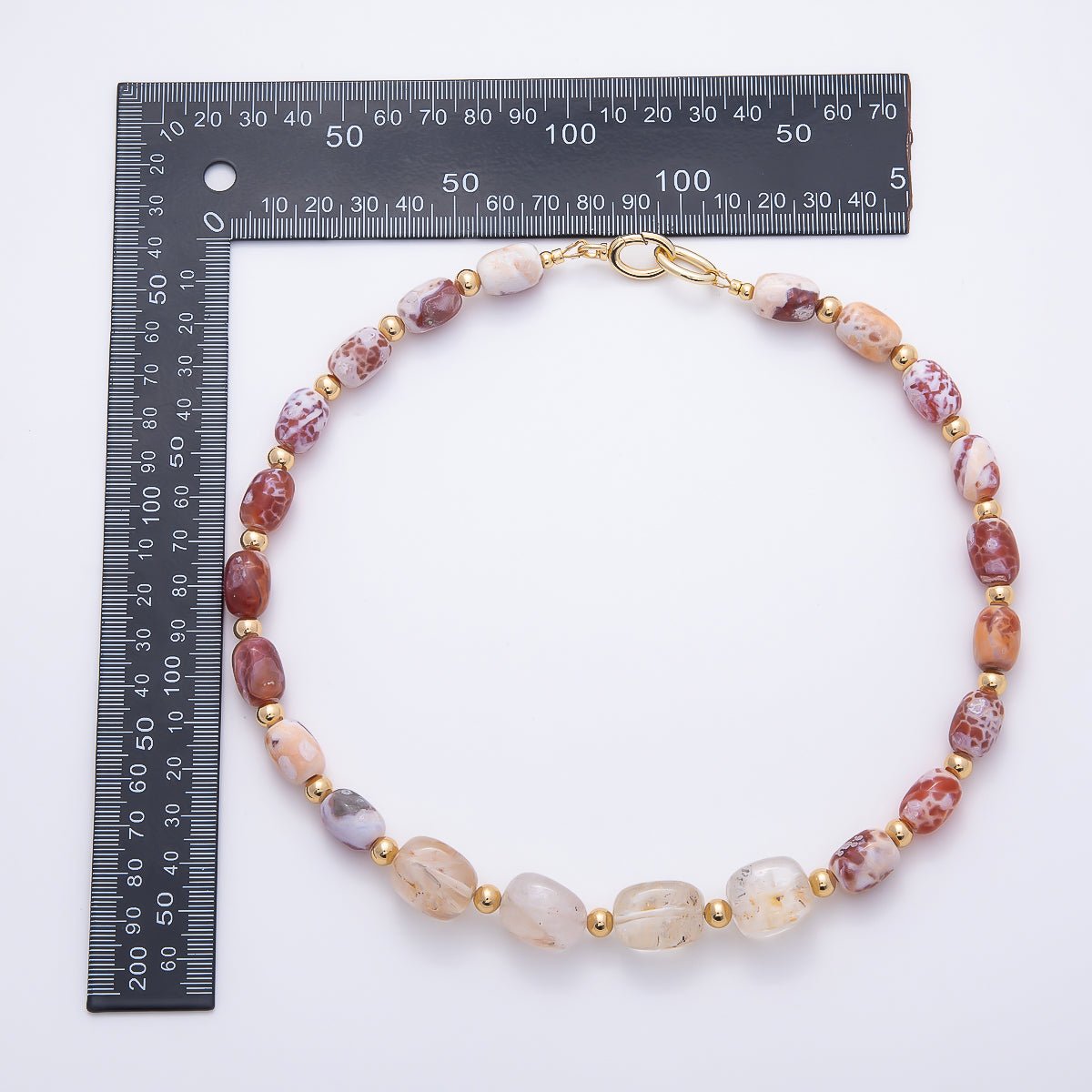 16K Gold Filled 10.5mm Red Jasper Bead Rectangle Gemstone Chain 19 Inch Necklace w. Dual Push Gate | WA-00048
