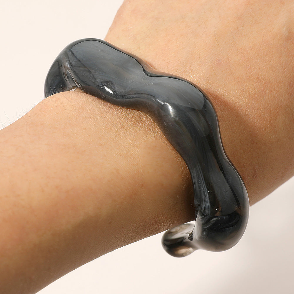 Chunky Sculptural Marbled Resin Cuff Bracelet