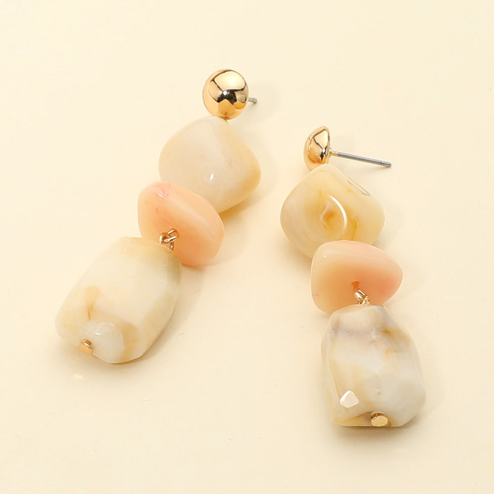 Geometric Chunky Marbled Resin Pebble Drop Earrings