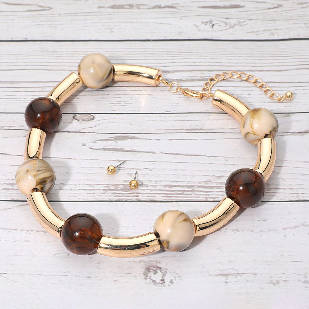 Chunky Dual Tone Resin Ball Beaded Statement Necklace