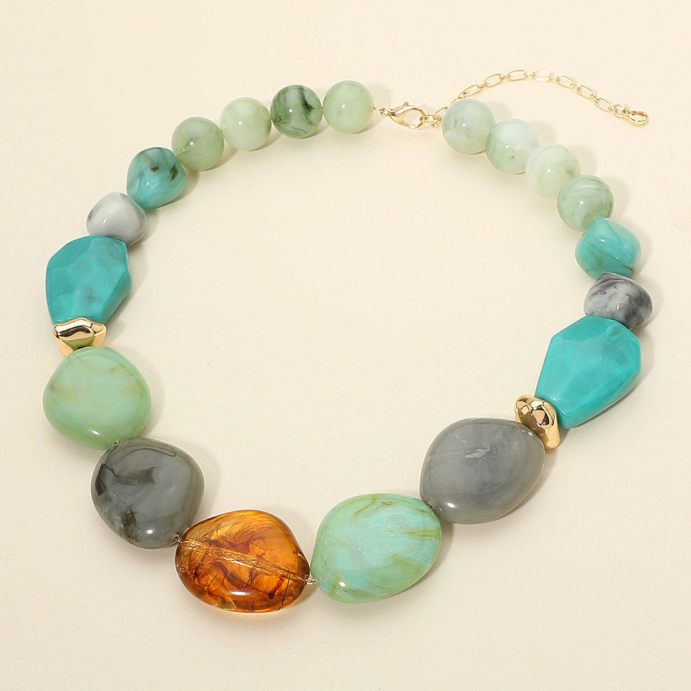 Bold Marbled Resin Beaded Statement Necklace