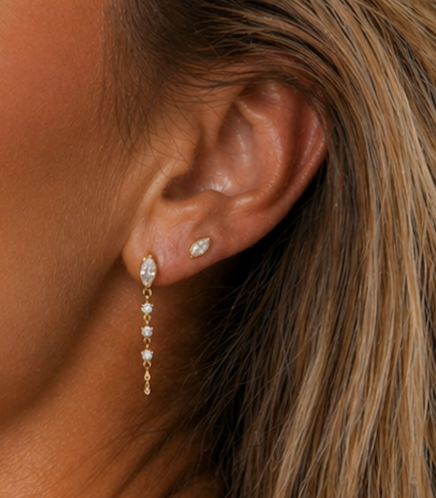 14k Vermeil Marquise CZ Chain Drop Stud Earring