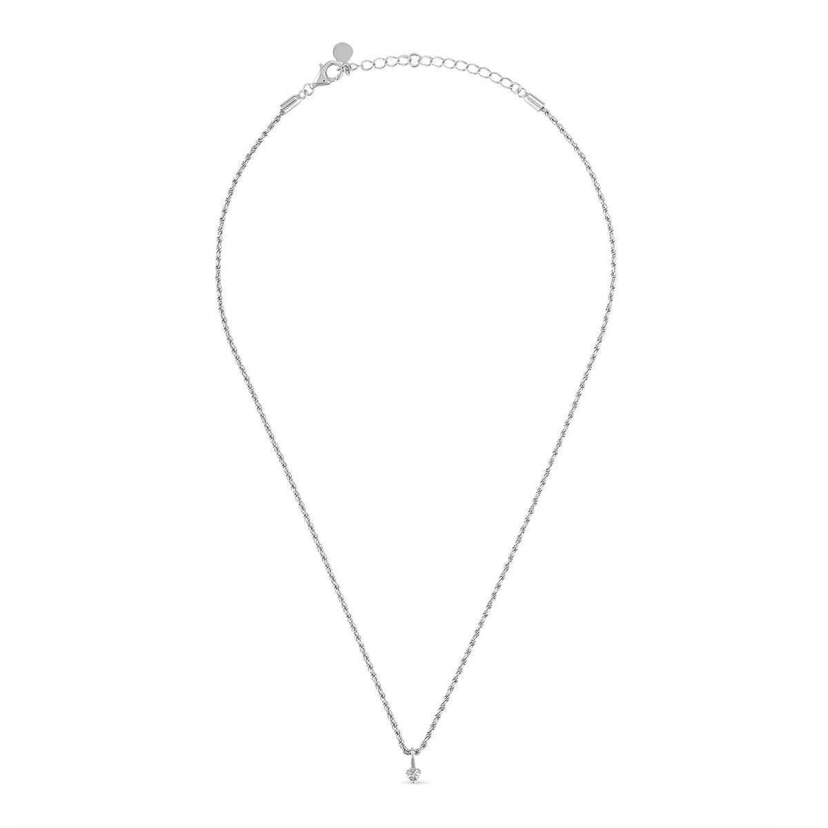 925 Sterling Silver Rope Chain Necklace with White Sapphire Charm