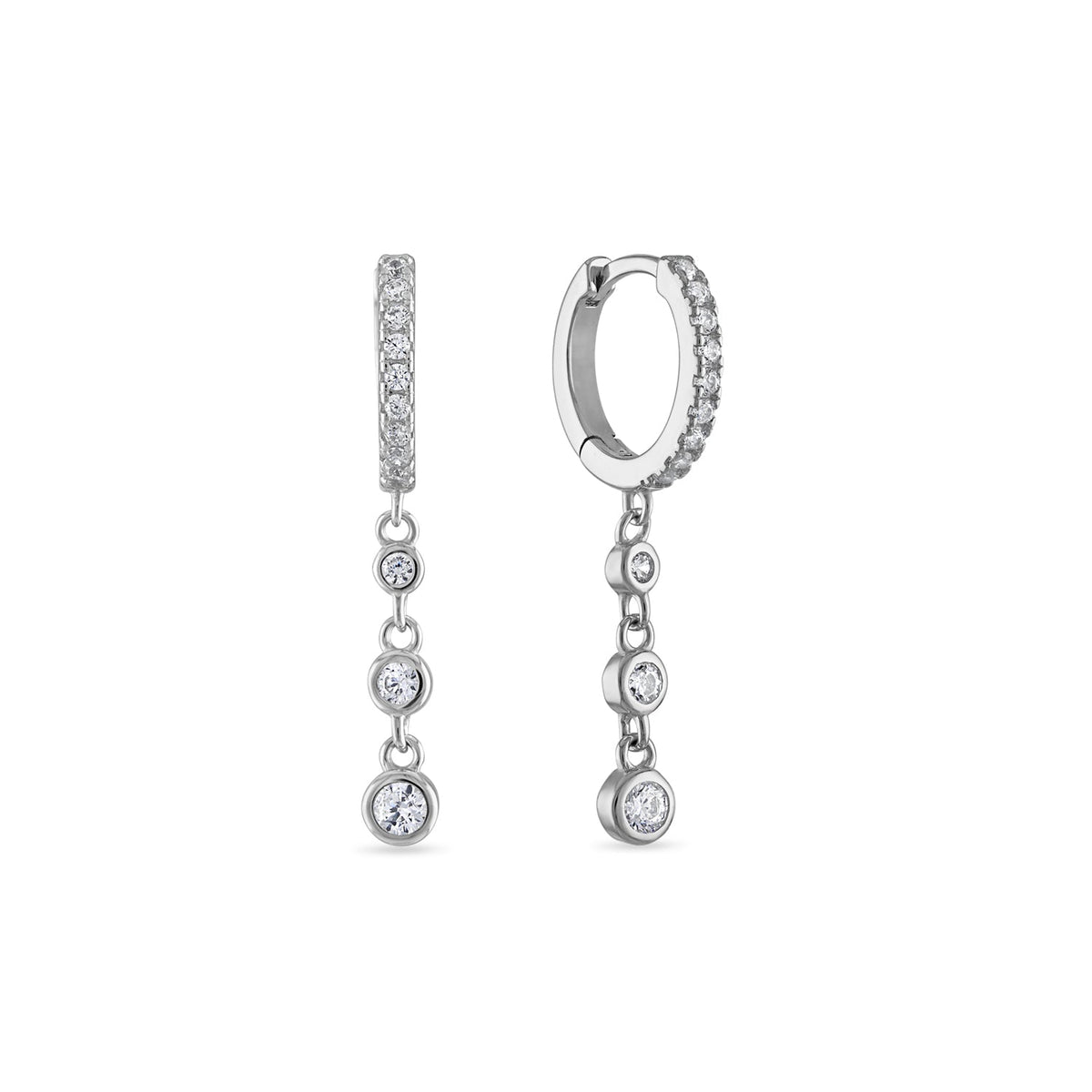 14k Vermeil Dangle Drop Bezel cz Huggie Earrings