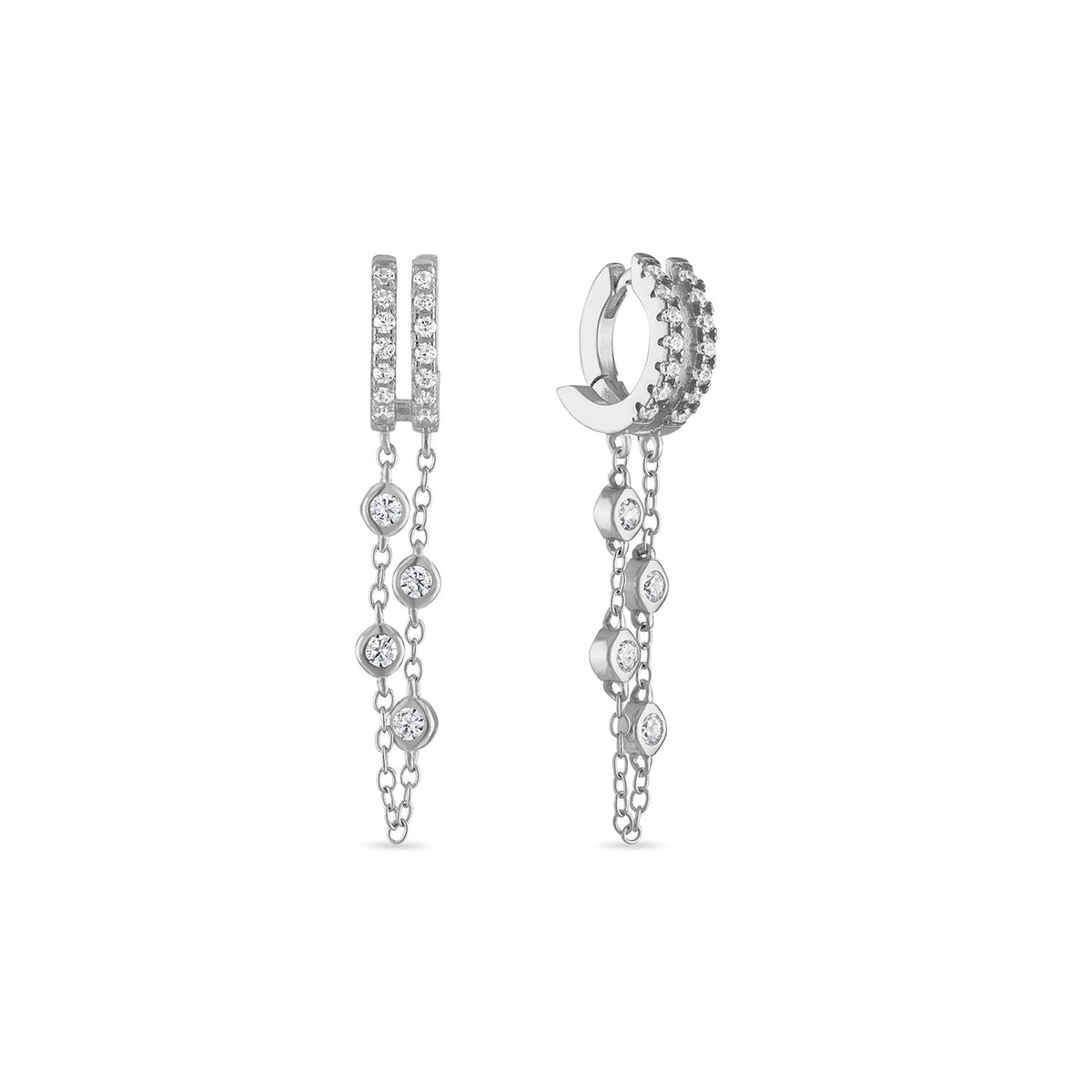 14k Vermeil Double Chain Dangle Drop Huggie Earrings