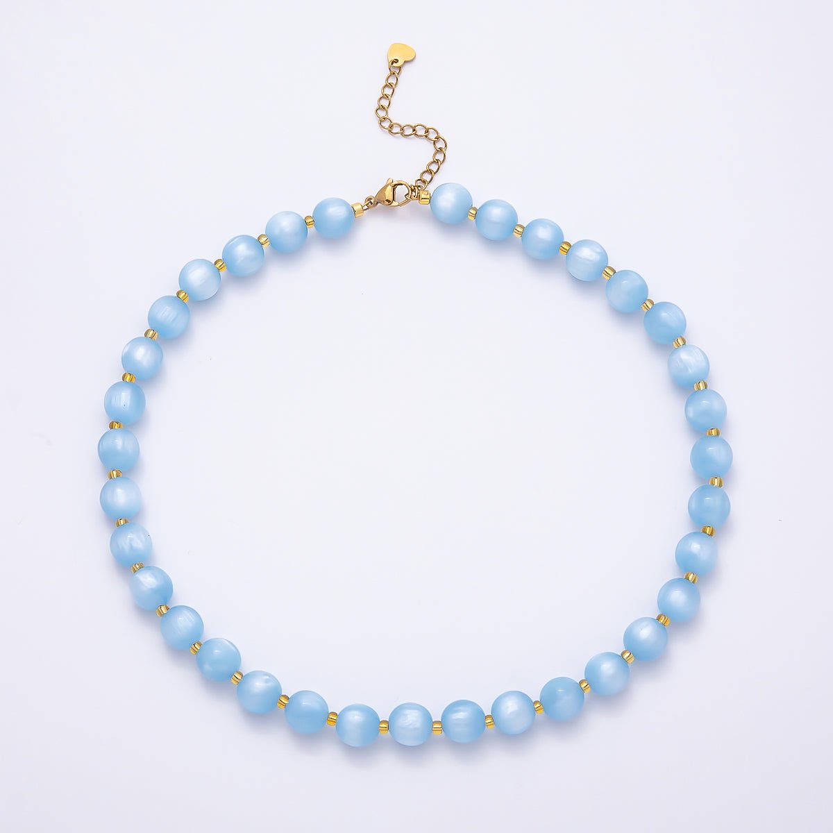 Stainless Steel 10mm Round Glitter Resin Bead 16 Inch Necklace w. Extender | WA-04523 ~ WA-04530
