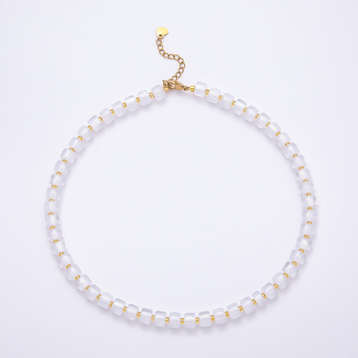 Stainless Steel 8mm Green, Purple, Multicolor, Blue, Purple, Pink, Orange, White Glitter Resin Rondelle Bead 16 Inch Necklace w. Extender | WA-04565 ~ WA-04572
