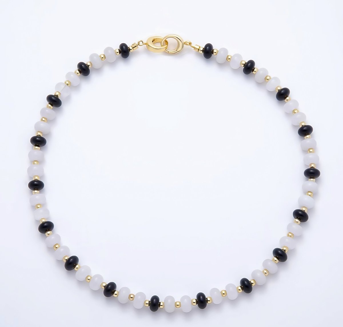 16K Gold Filled 3mm Bead Rondelle Gemstone Chain 17 Inch Necklace w. Dual Push Gate | WA-02161