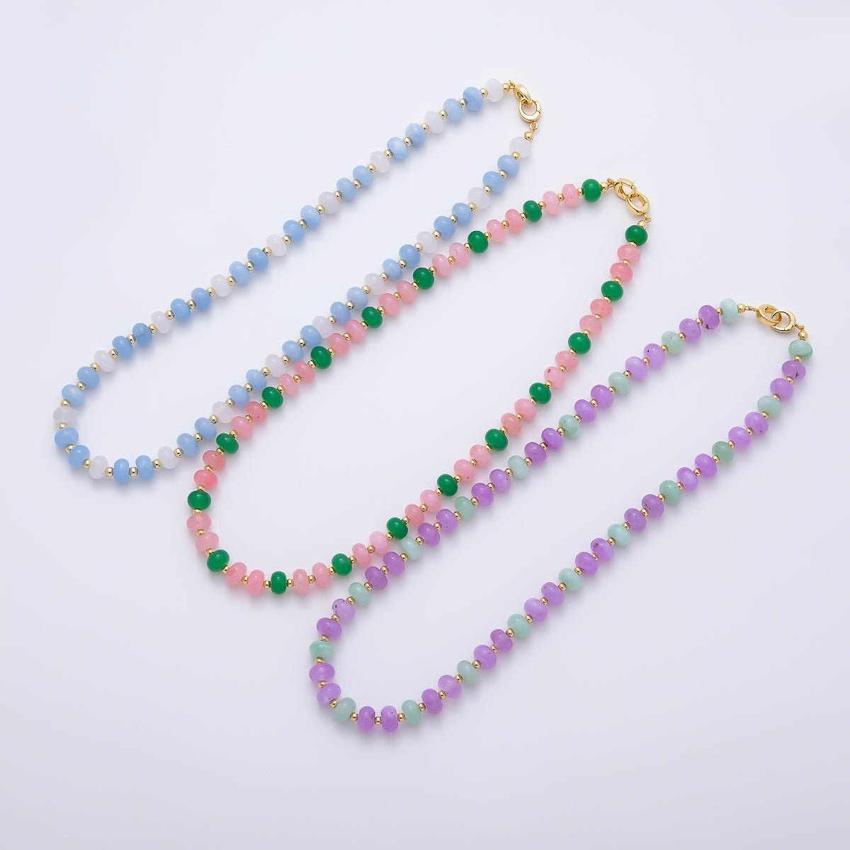 16K Gold Filled 3mm Bead Rondelle Gemstone Chain 17 Inch Necklace w. Dual Push Gate | WA-02161