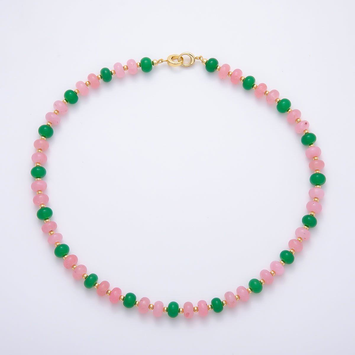 16K Gold Filled 3mm Bead Rondelle Gemstone Chain 17 Inch Necklace w. Dual Push Gate | WA-02161