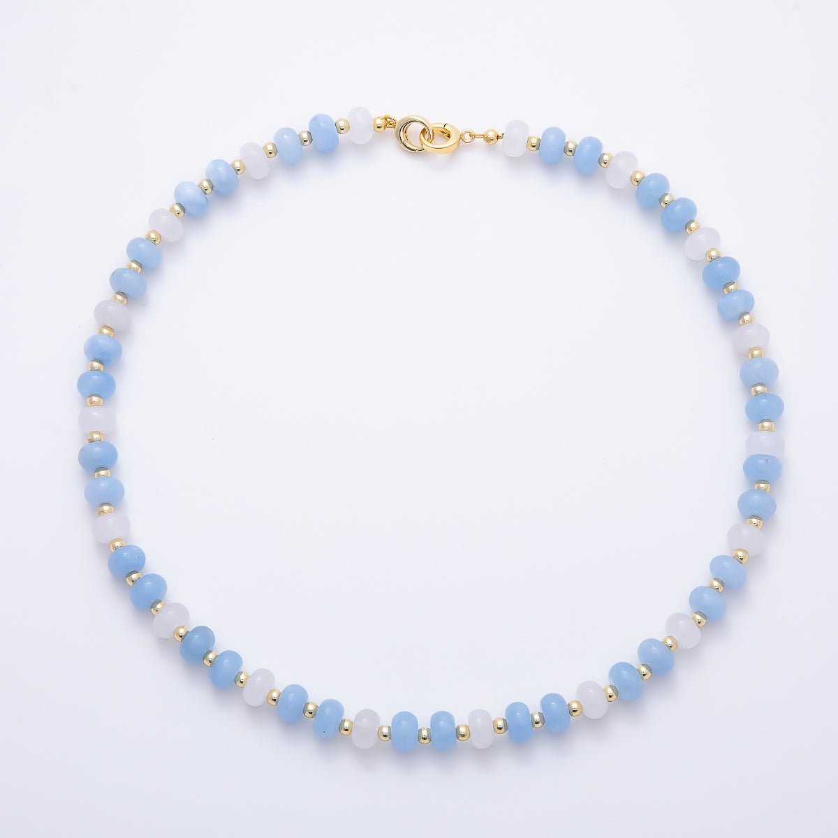 16K Gold Filled 3mm Bead Rondelle Gemstone Chain 17 Inch Necklace w. Dual Push Gate | WA-02161