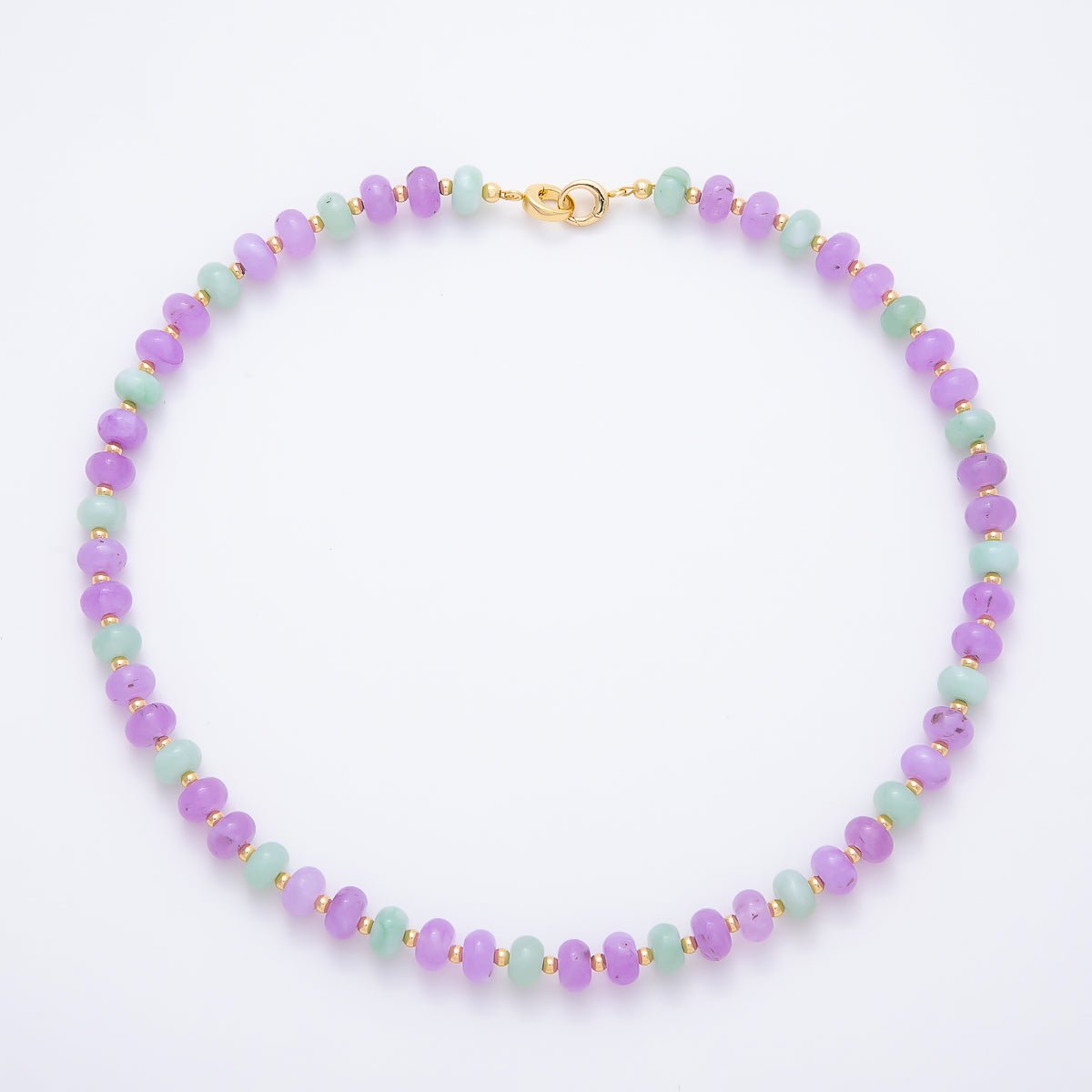16K Gold Filled 3mm Bead Rondelle Gemstone Chain 17 Inch Necklace w. Dual Push Gate | WA-02161