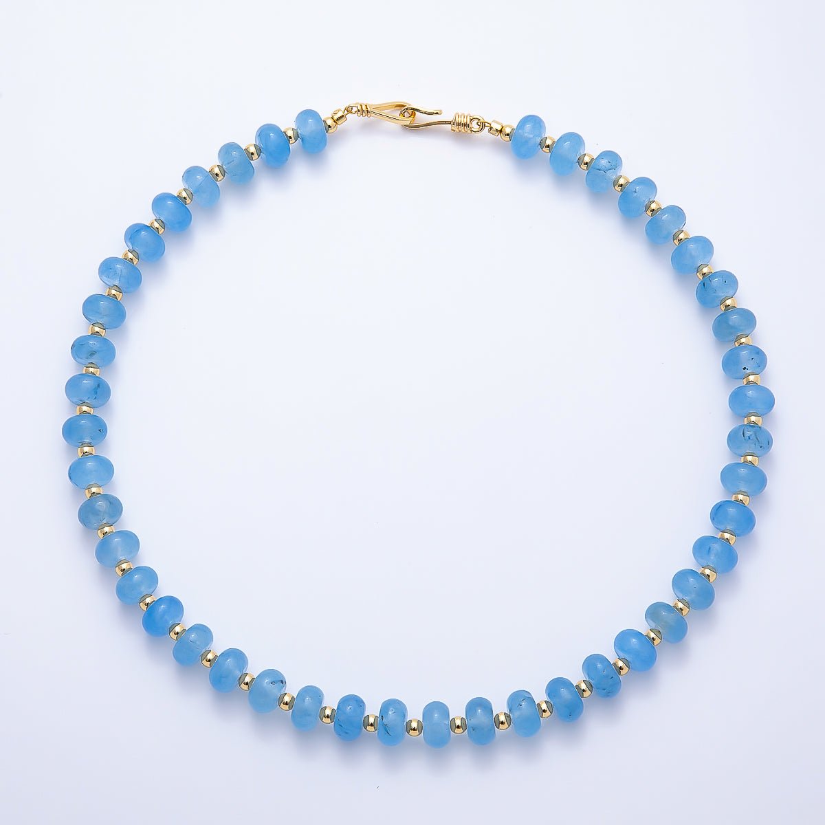 16K Gold Filled 4mm Blue Agate Bead Rondelle Gemstone Chain 18 Inch Necklace | WA-01728