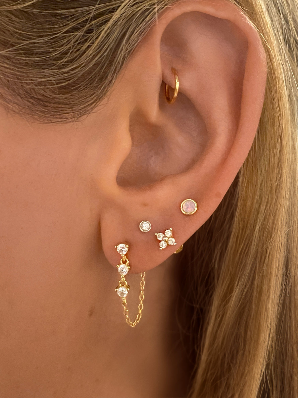 925 Sterling Silver CZ Dangle Chain Stud Earrings- Mini