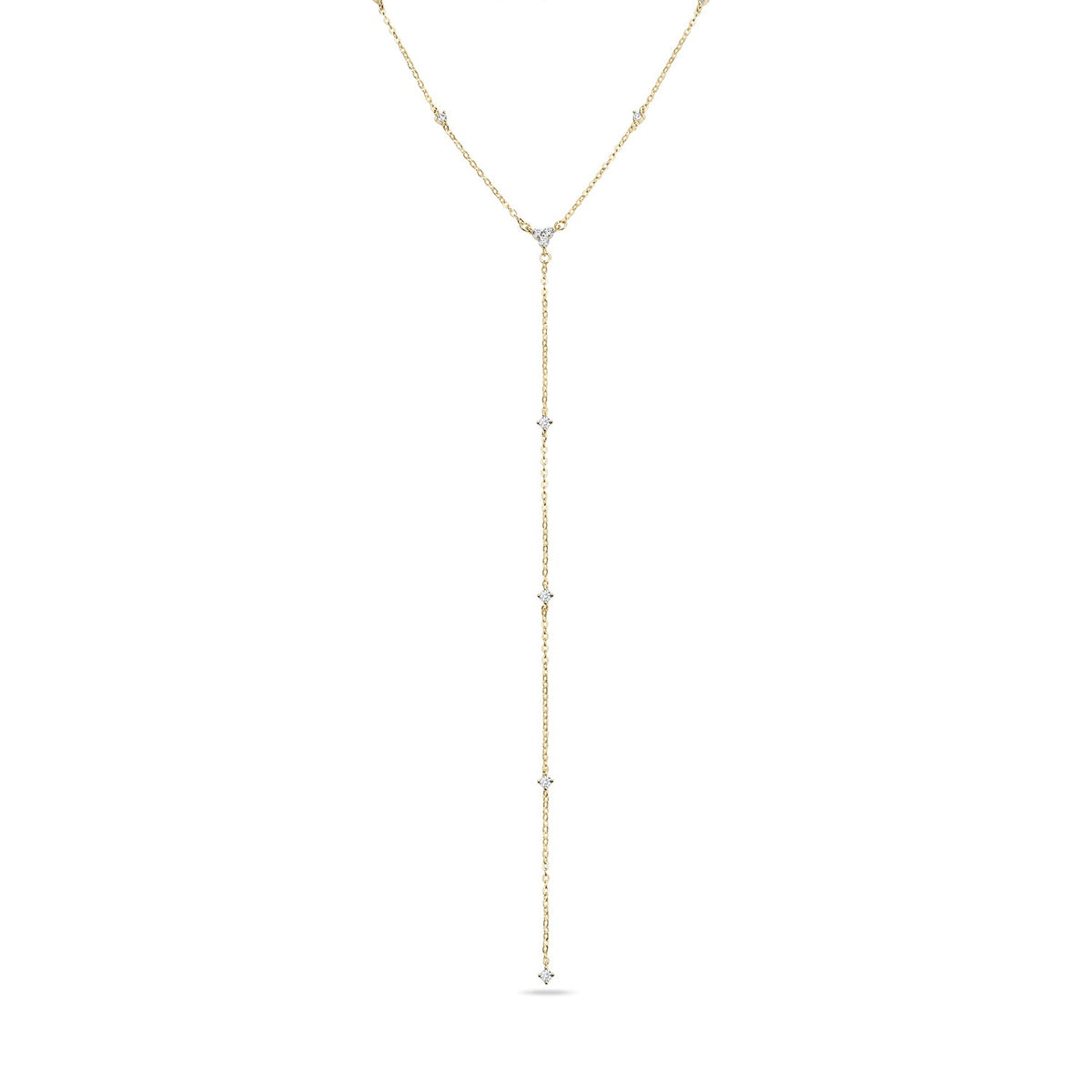 Vermeil CZ Station Long Lariat Necklace