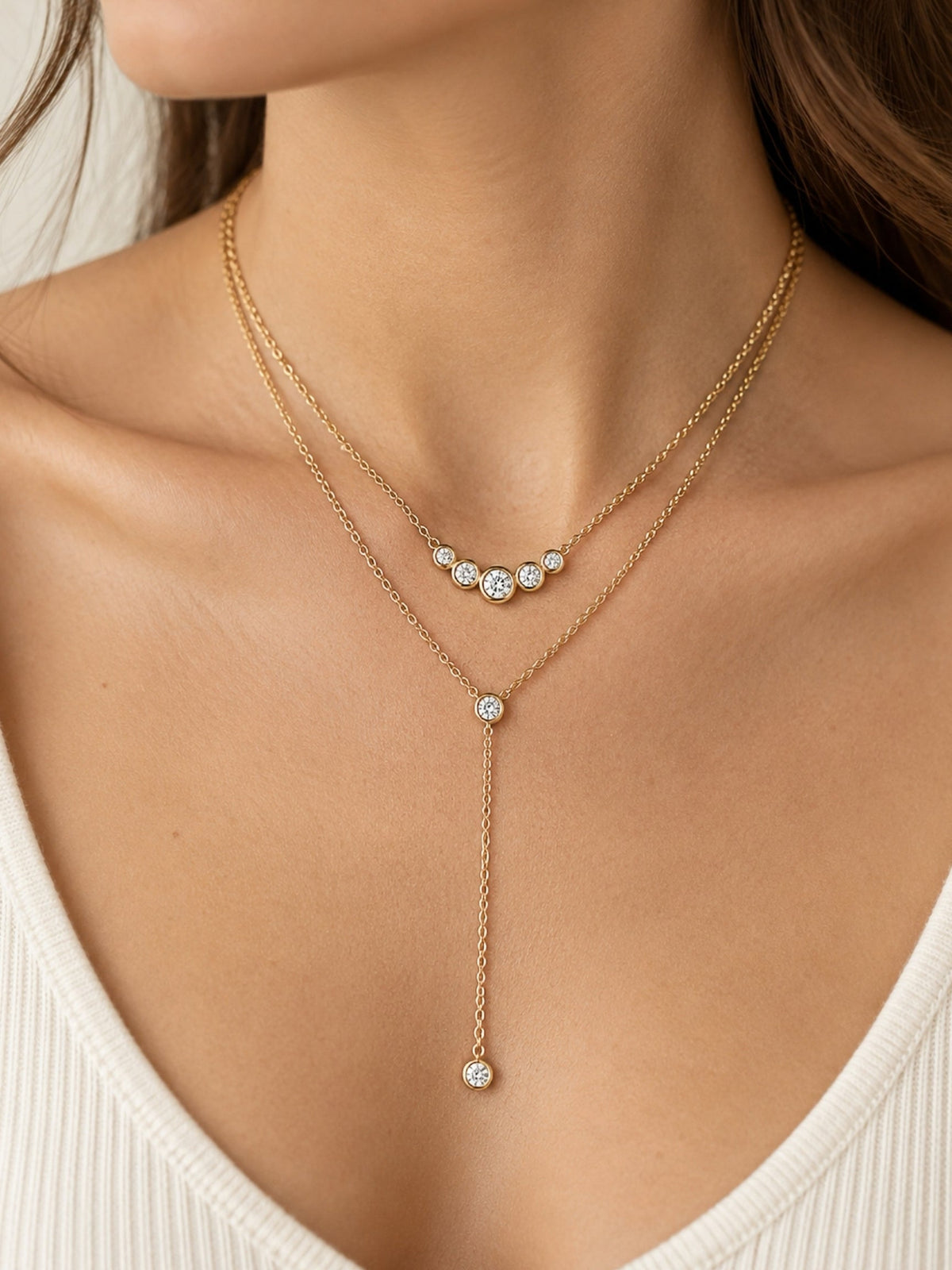 Gold Filled Diamond Bezel Cluster Necklace