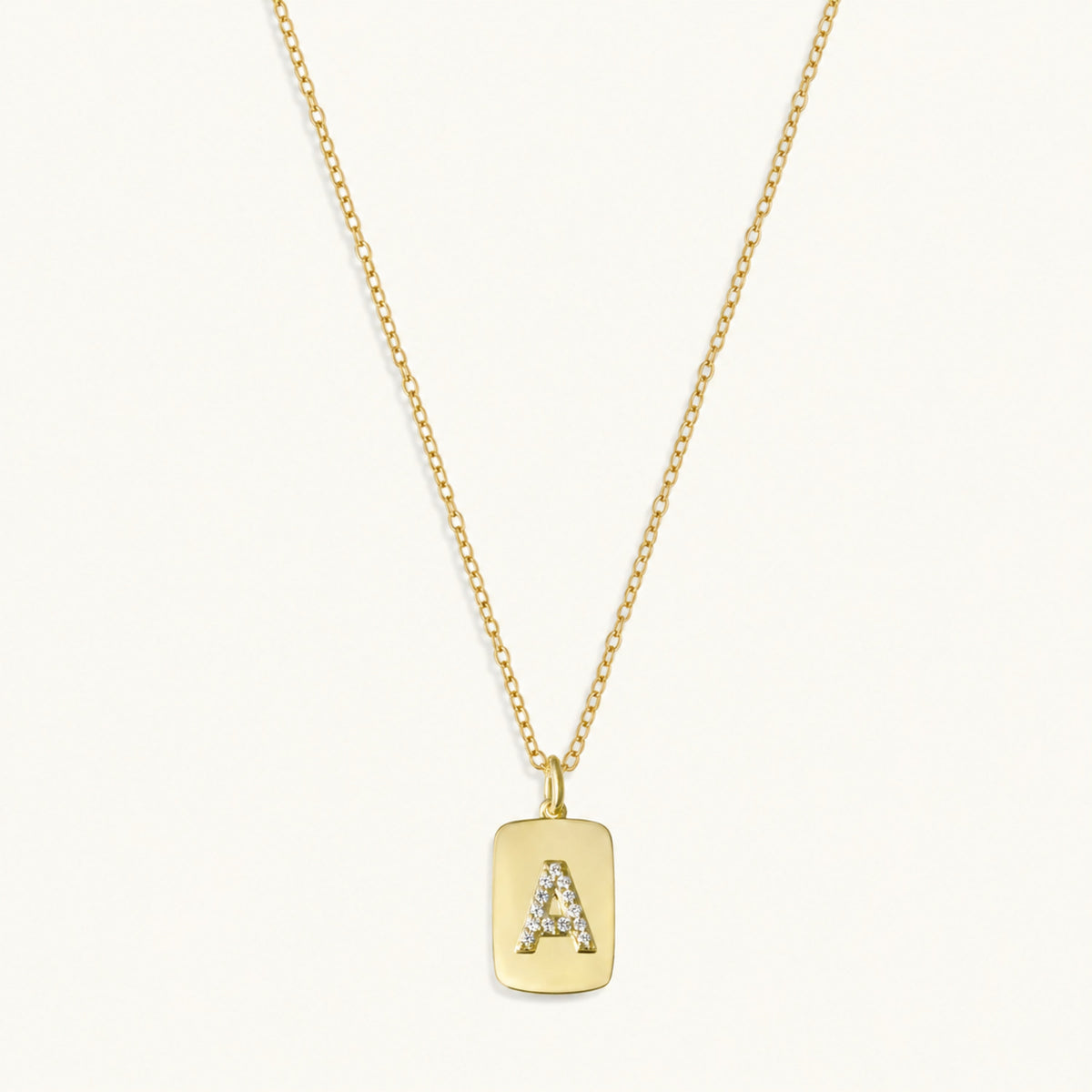 White Lab-Created Sapphire Raised Initial Dog Tag Necklace