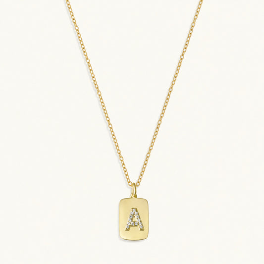 White Lab-Created Sapphire Raised Initial Dog Tag Necklace