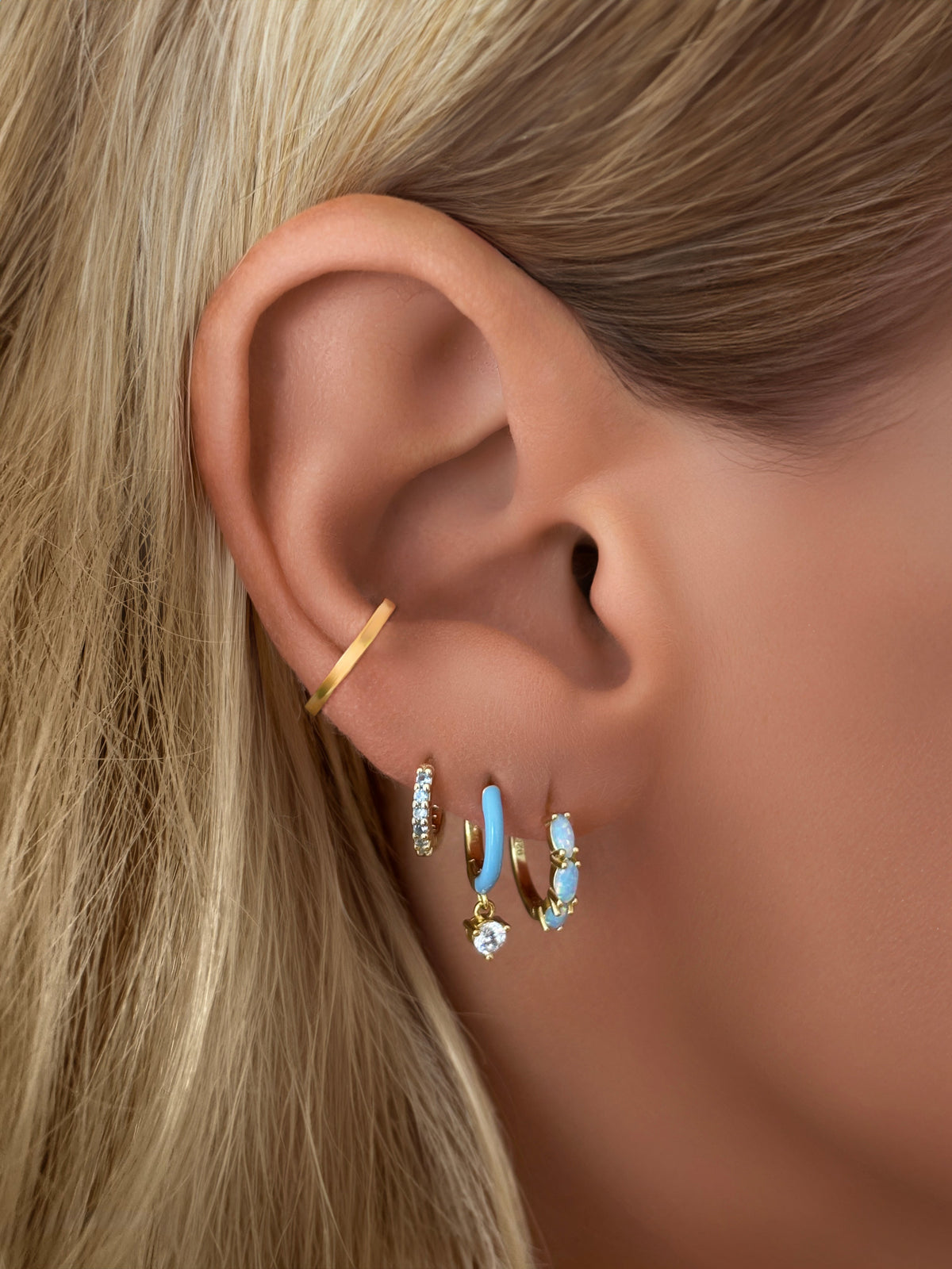 14k Vermeil Blue CZ Sapphire Mini Huggie Earrings