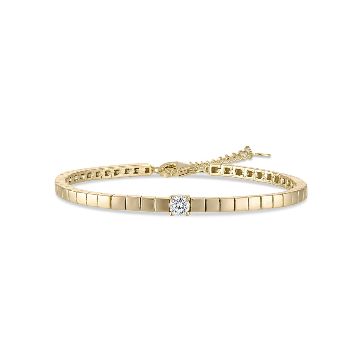 14k Vermeil Bar Link Bracelet with Round CZ Center Stone