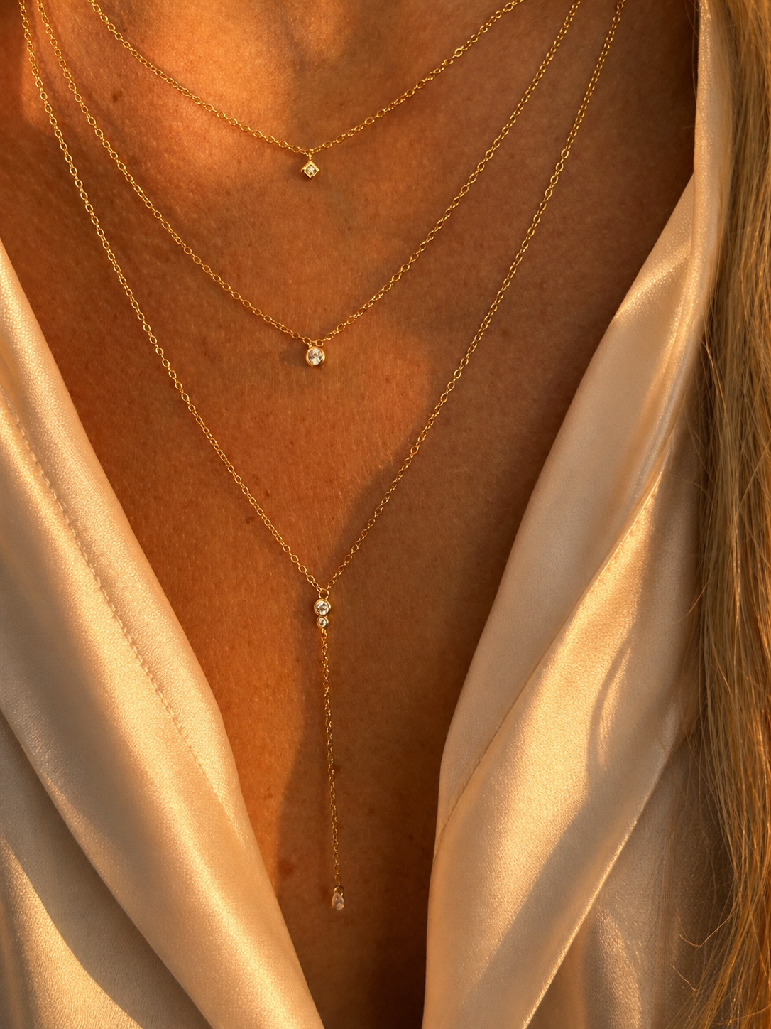 14k Vermeil CZ Stone Lariat Necklace