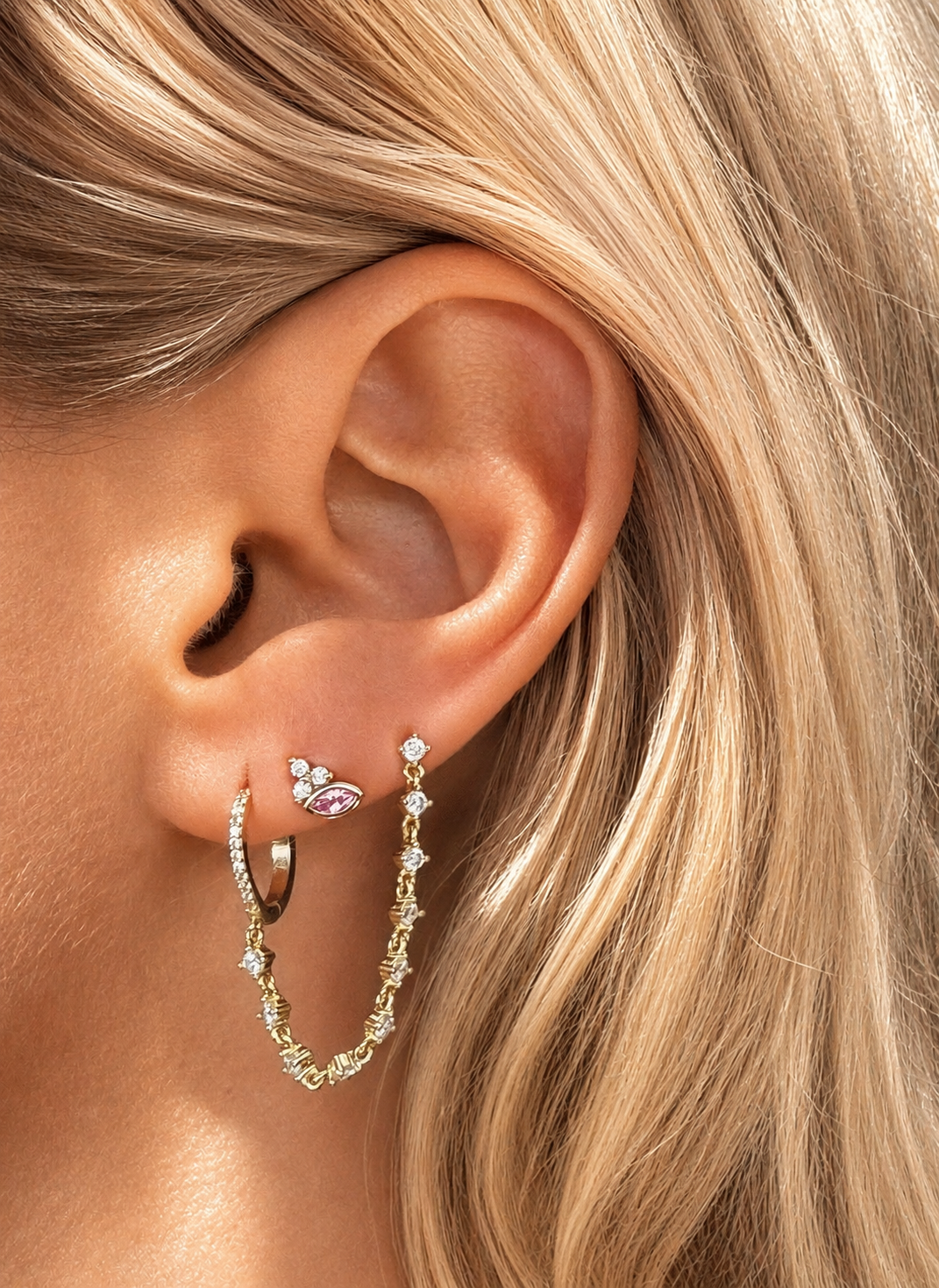 14k Vermeil Pink Sapphire & CZ Cluster Stud Earrings