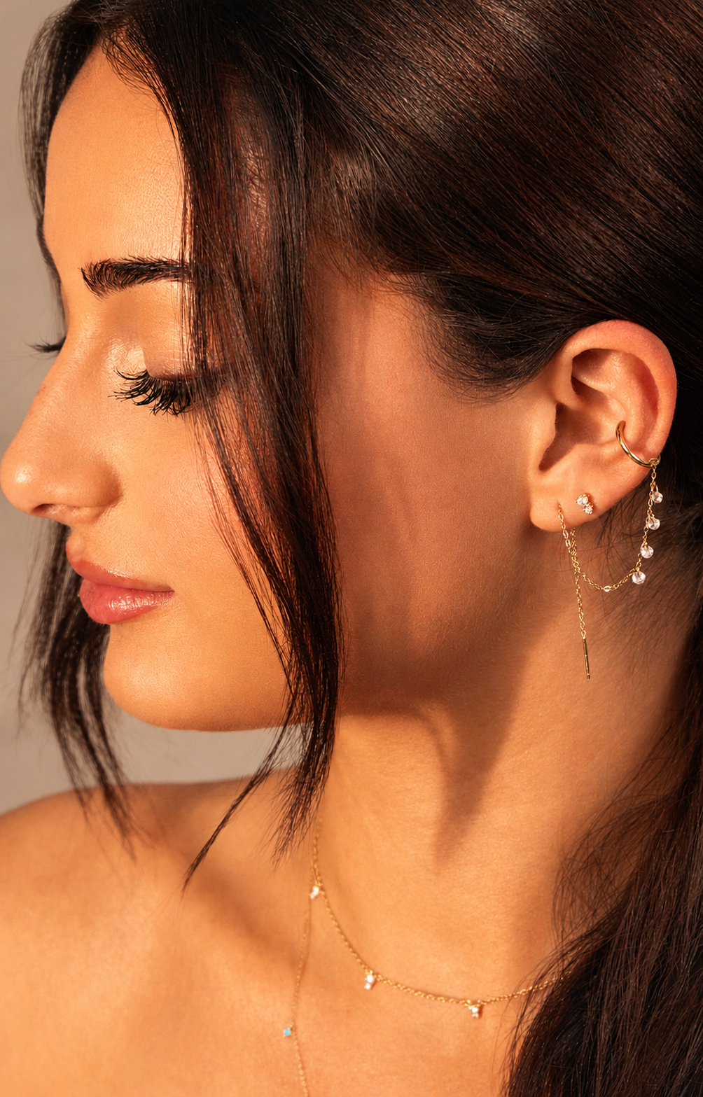 14k Vermeil Dangle Chain Threader with Ear Cuff