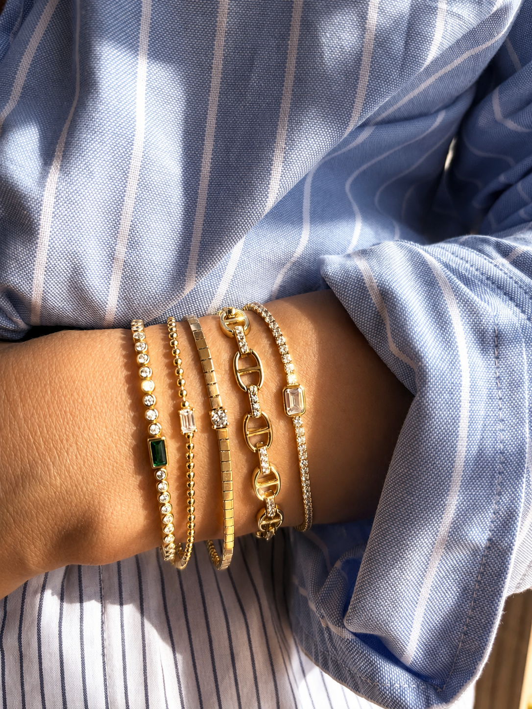 14k Vermeil Bar Link Bracelet with Round CZ Center Stone