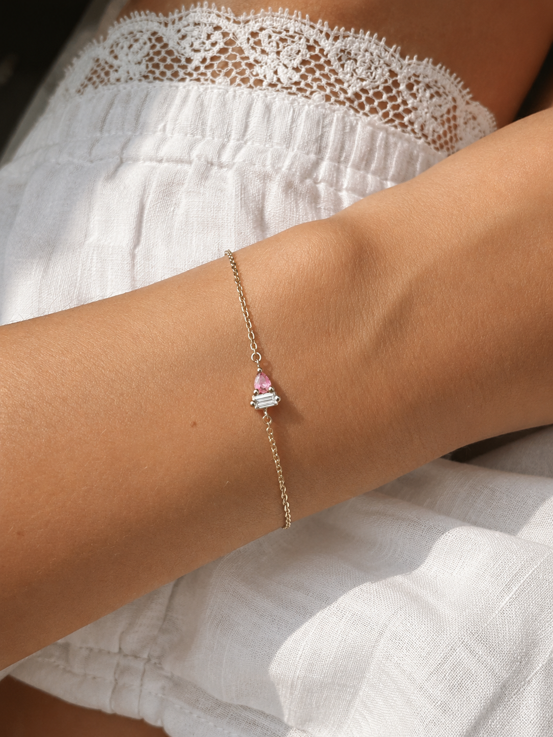14k Vermeil Pink Sapphire & White CZ Duo Bracelet