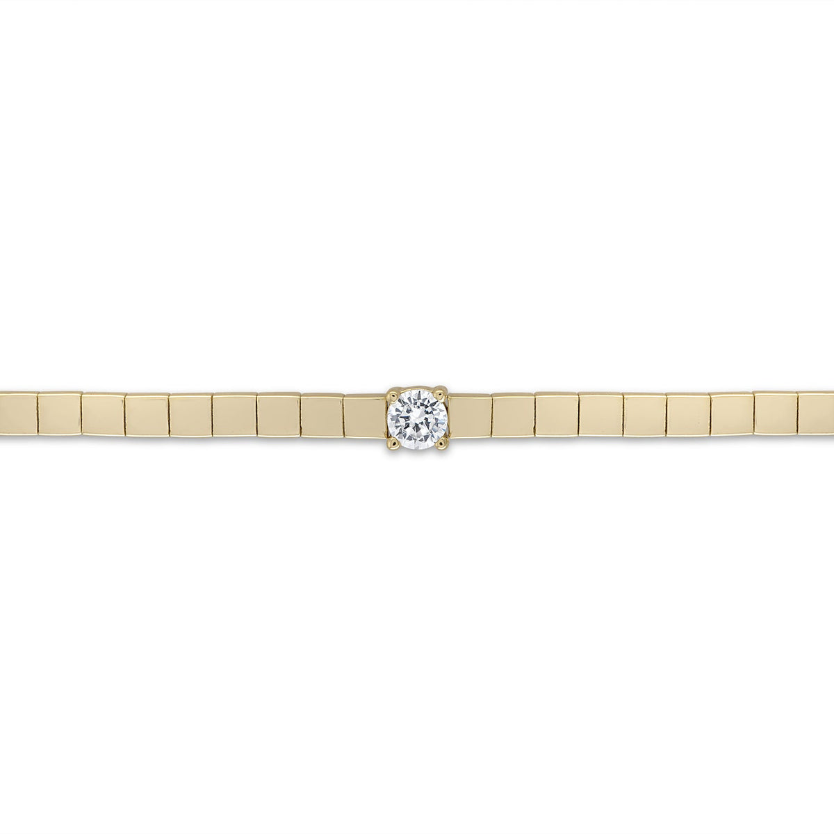 14k Vermeil Bar Link Bracelet with Round CZ Center Stone