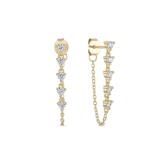 14k Vermeil CZ Chain Drop Stud Earrings - Longline