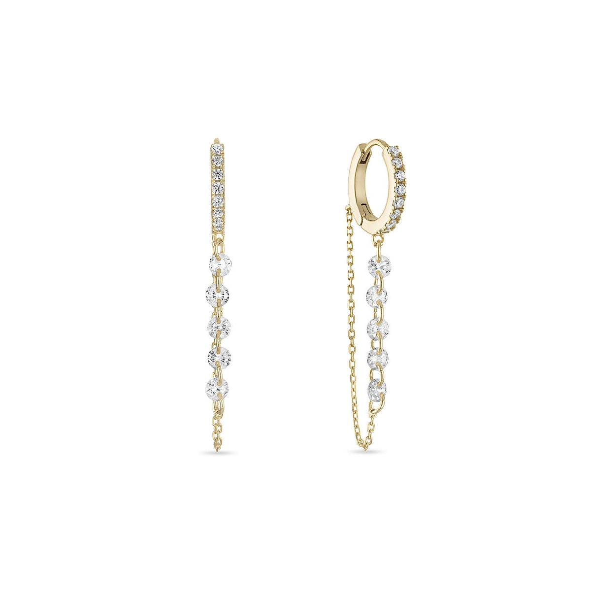 14k Vermeil CZ Halo Chain Drop Huggie Earrings