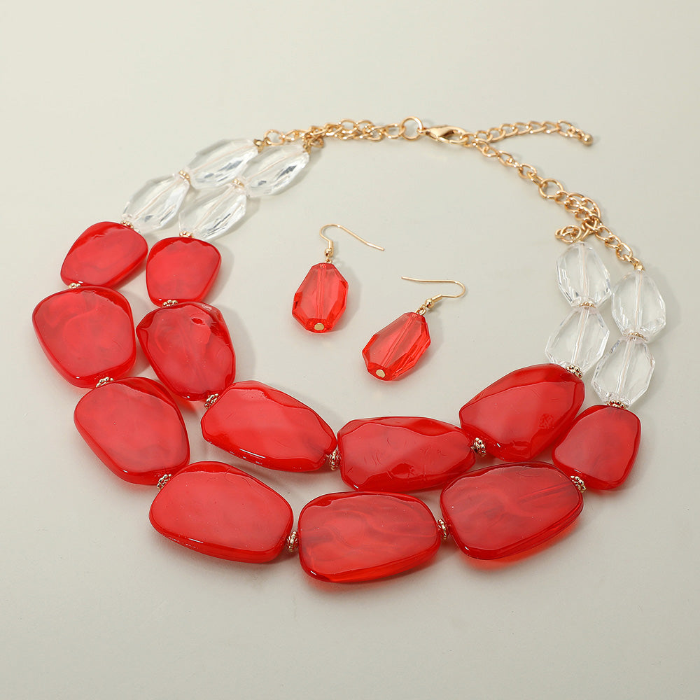 Chunky Abstract Resin Beaded Layered Statement Necklace