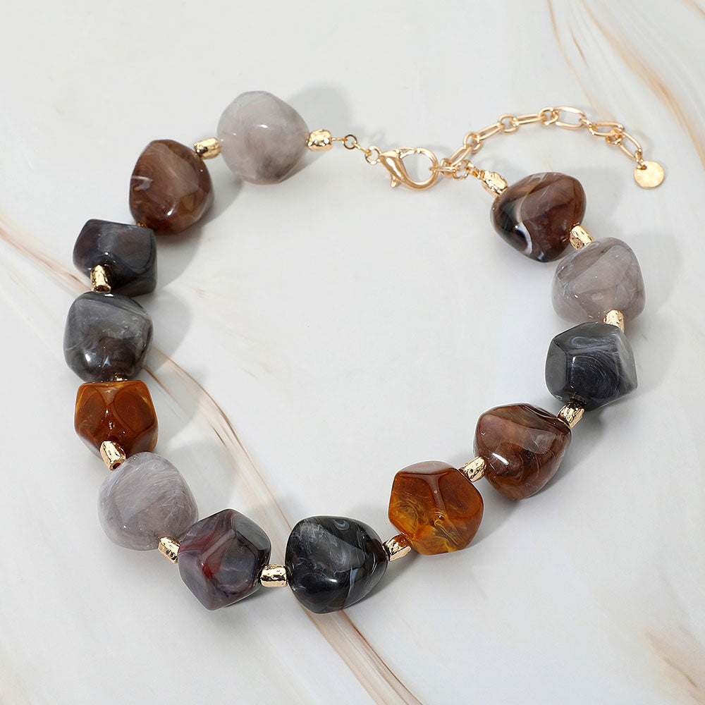 Chunky Resin Pebble Beaded Statement Necklace