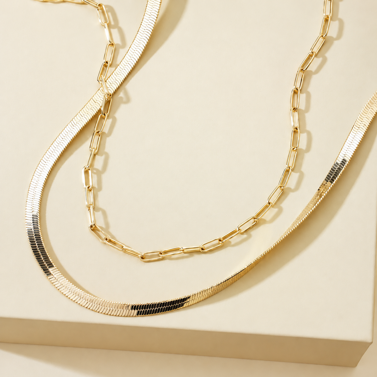 Herringbone + Paperclip Necklace Set