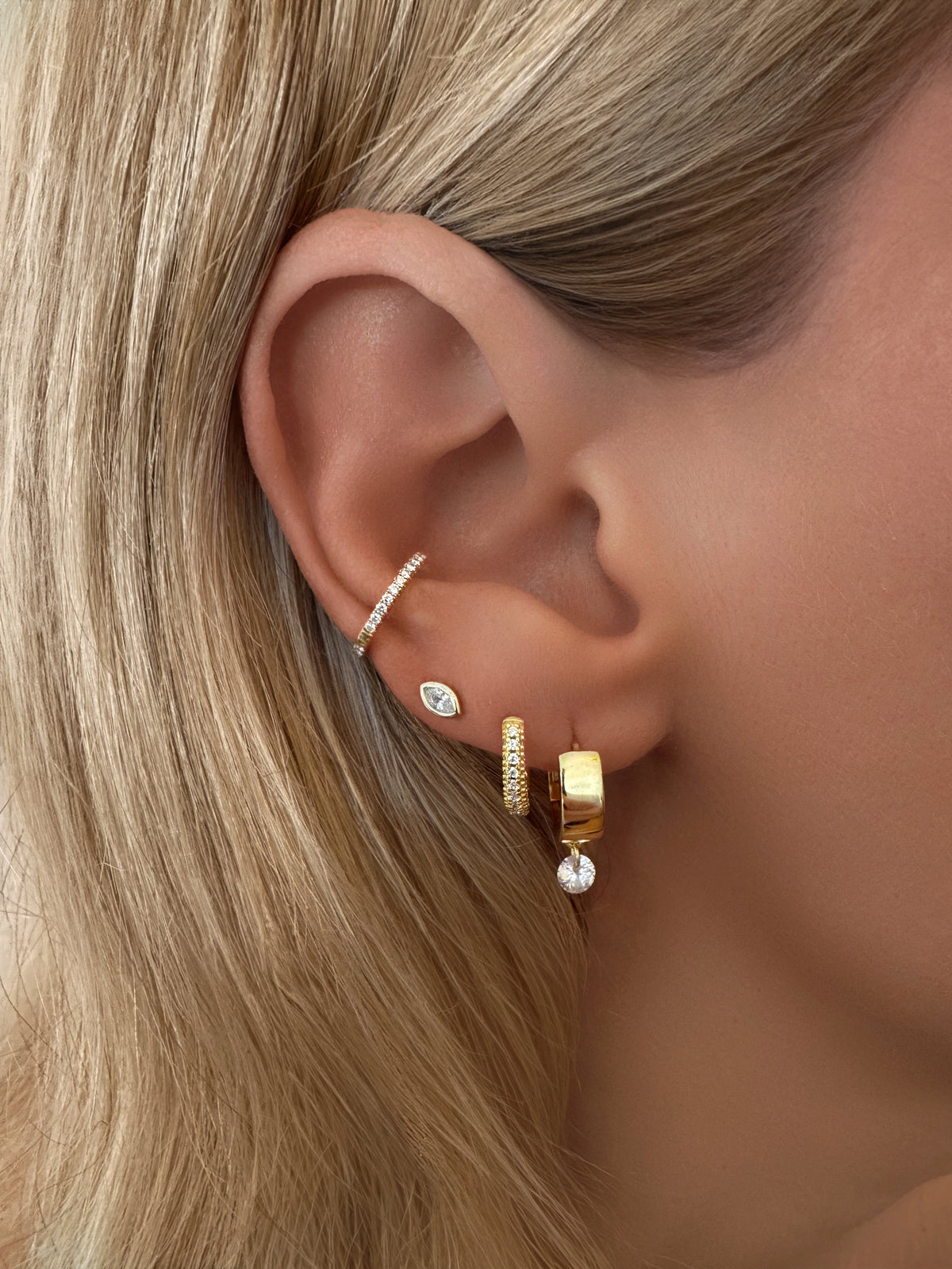 14k Vermeil Triple Row Pavé CZ Mini Huggie