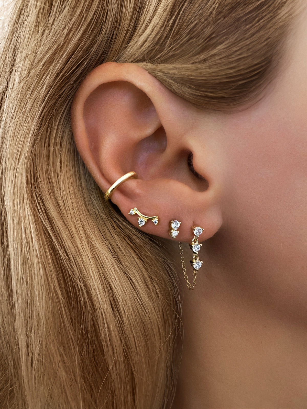 925 Sterling Silver CZ Dangle Chain Stud Earrings- Mini