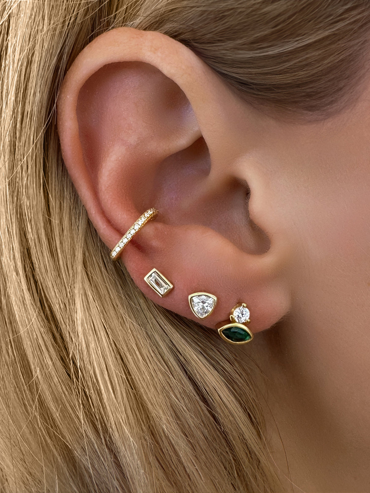 925 Sterling Silver Bezel Trillion Cut CZ Diamond Studs