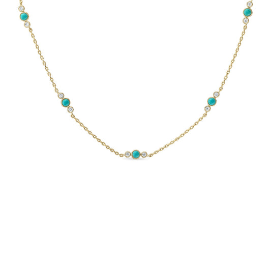 14k Gold Vermeil Turquoise & CZ Station Necklace