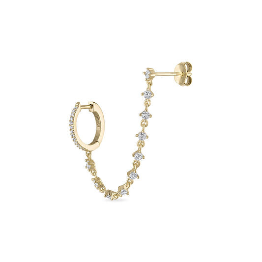 14k Vermeil Huggie and Stud Dangle Chain Earring