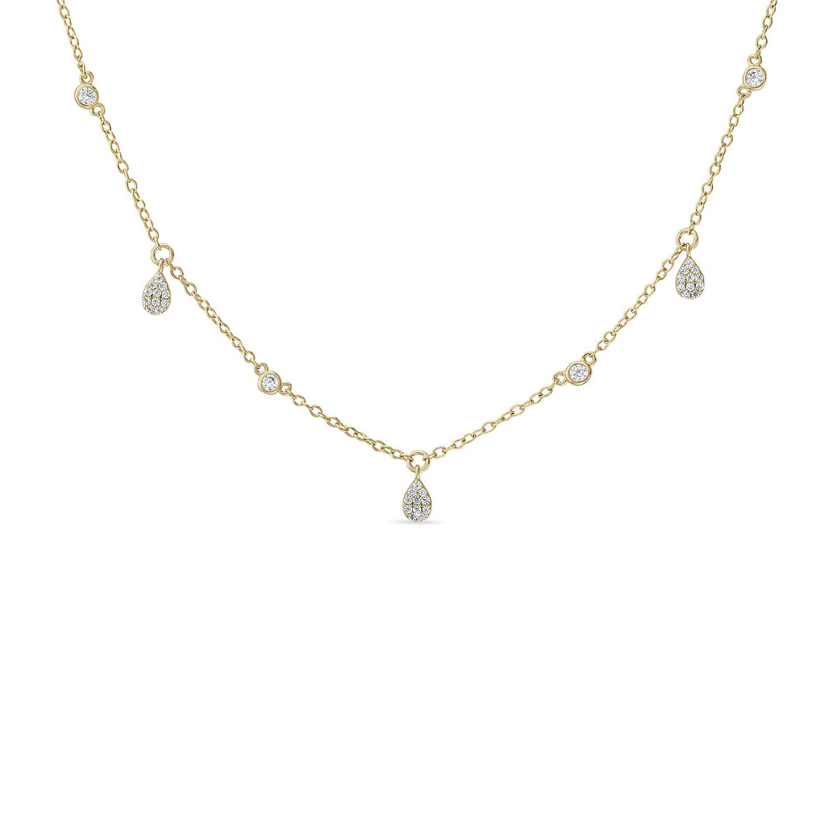 14k Gold Vermeil Bezel & Pave' Dangle Teardrop Necklace