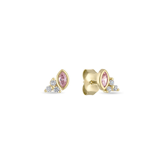 14k Vermeil Pink Sapphire & CZ Cluster Stud Earrings