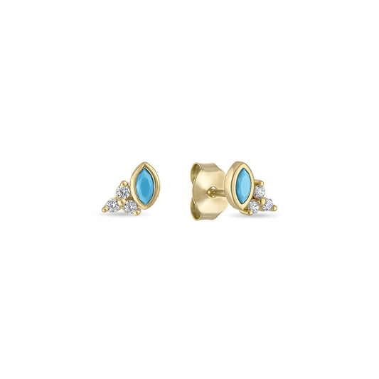 14k Vermeil Marquise Turquoise & CZ Cluster Stud Earrings