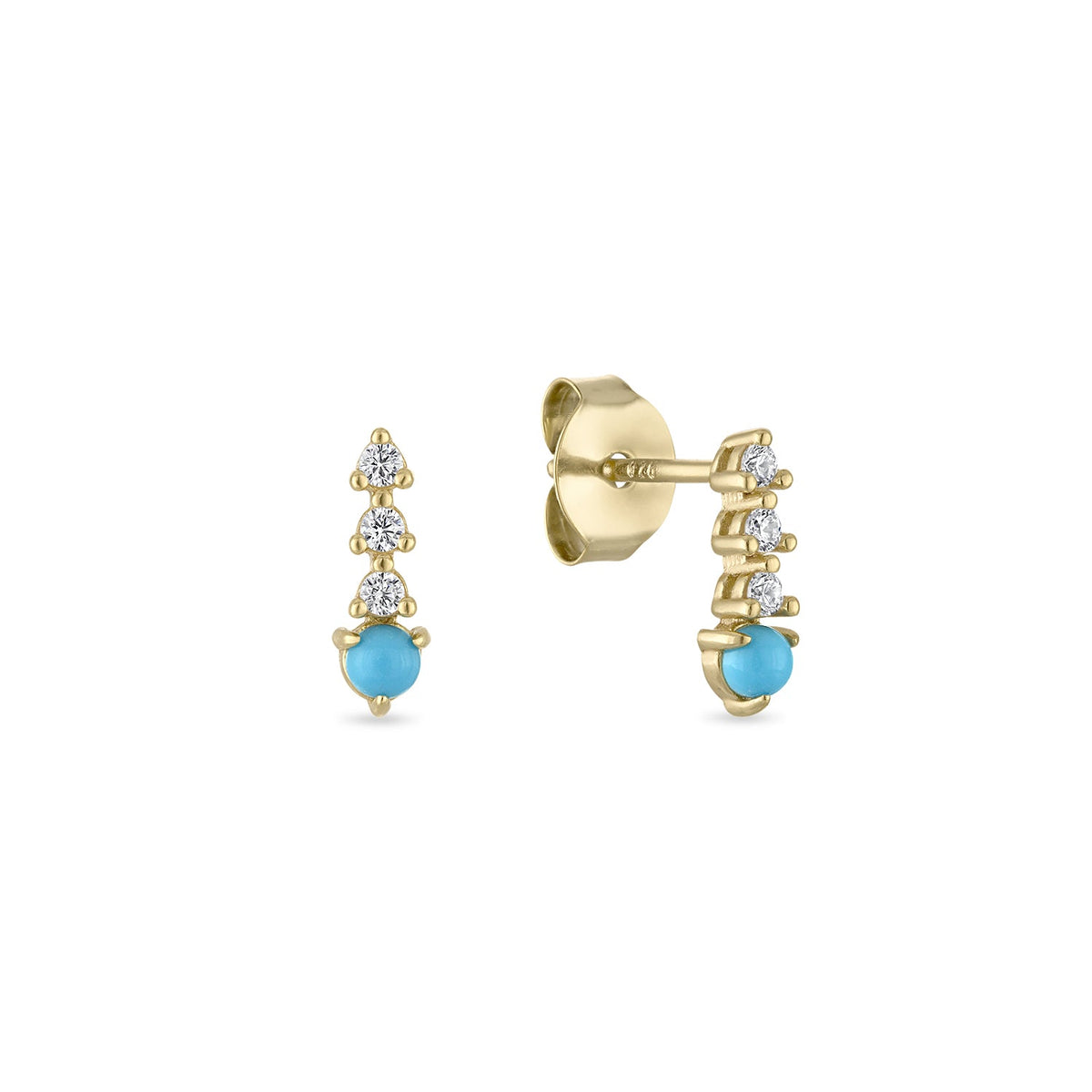 14k Vermeil Turquoise & CZ Drop Stud Earrings
