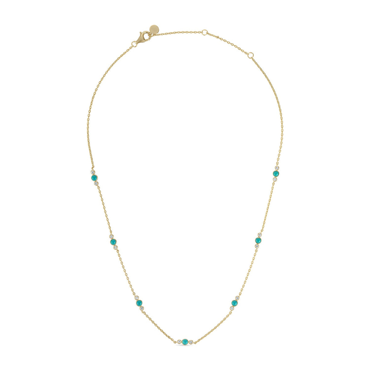 14k Gold Vermeil Turquoise & CZ Station Necklace