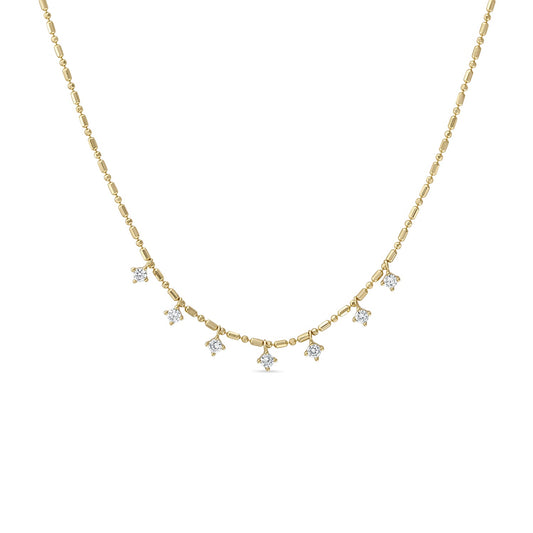 14k Gold Vermeil Layering Dangle CZ on Beaded  Chain