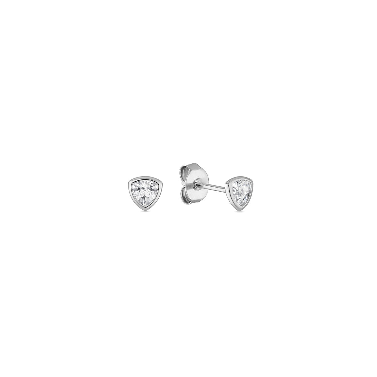 925 Sterling Silver Bezel Trillion Cut CZ Diamond Studs