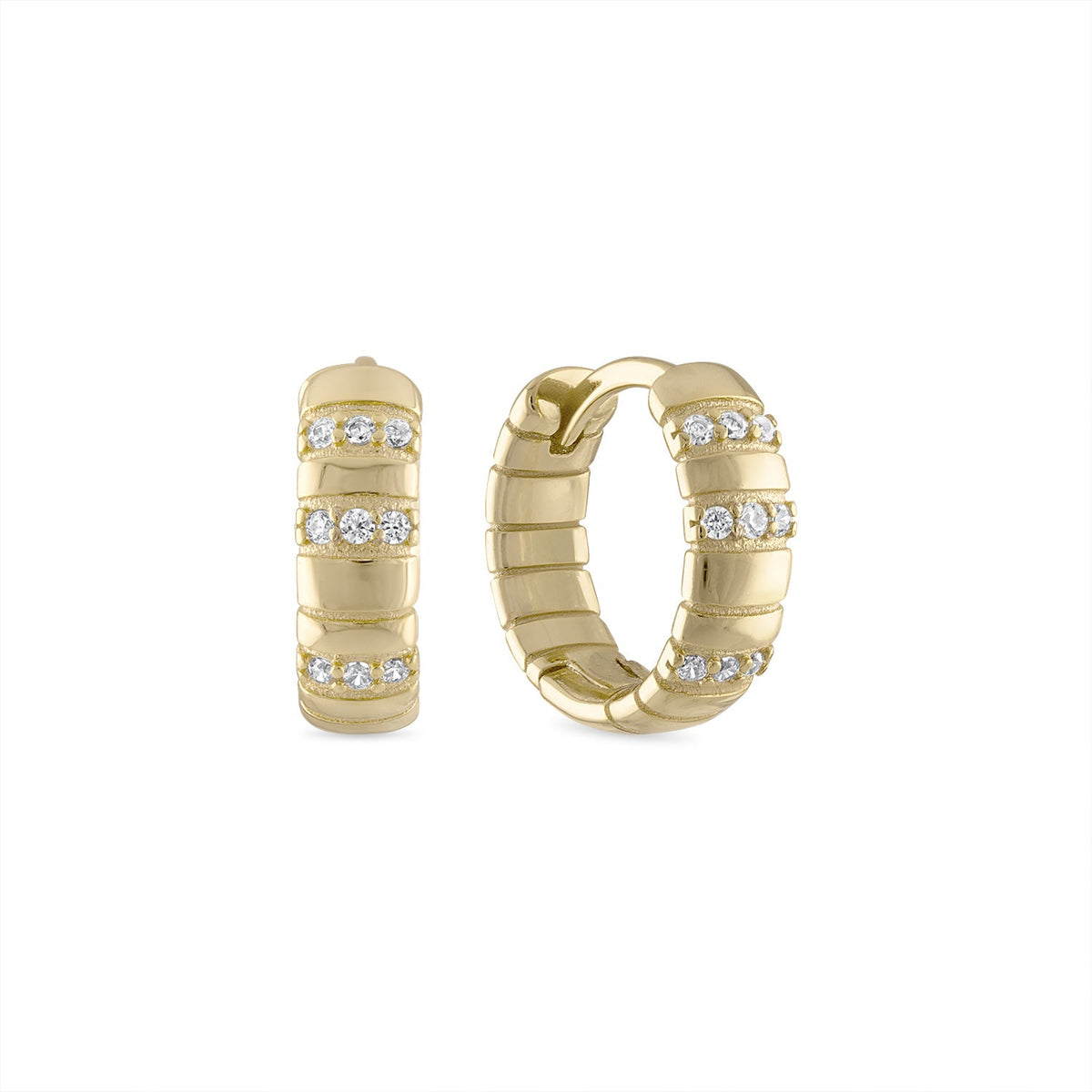 14k Vermeil Ribbed Alternating Pave' Huggies