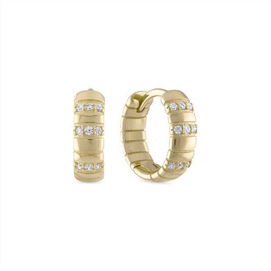14k Vermeil Ribbed Alternating Pave' Huggies