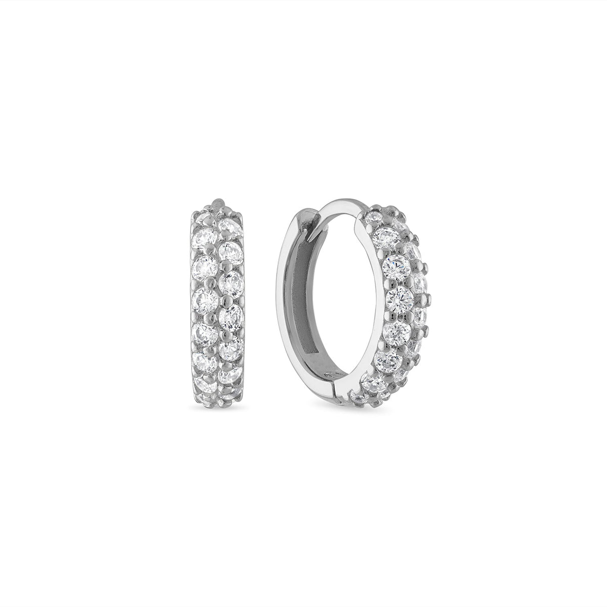 925 Sterling Silver Double Row CZ Pavé Huggie Hoops